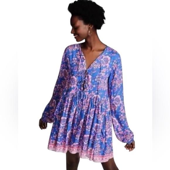 NWT Tiare Hawaii Front Tie Tropical Print Mini Dress - Picture 2 of 11